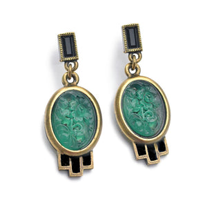 Vintage Green Jadeite Oval Glass Earrings - Sweet Romance Wholesale