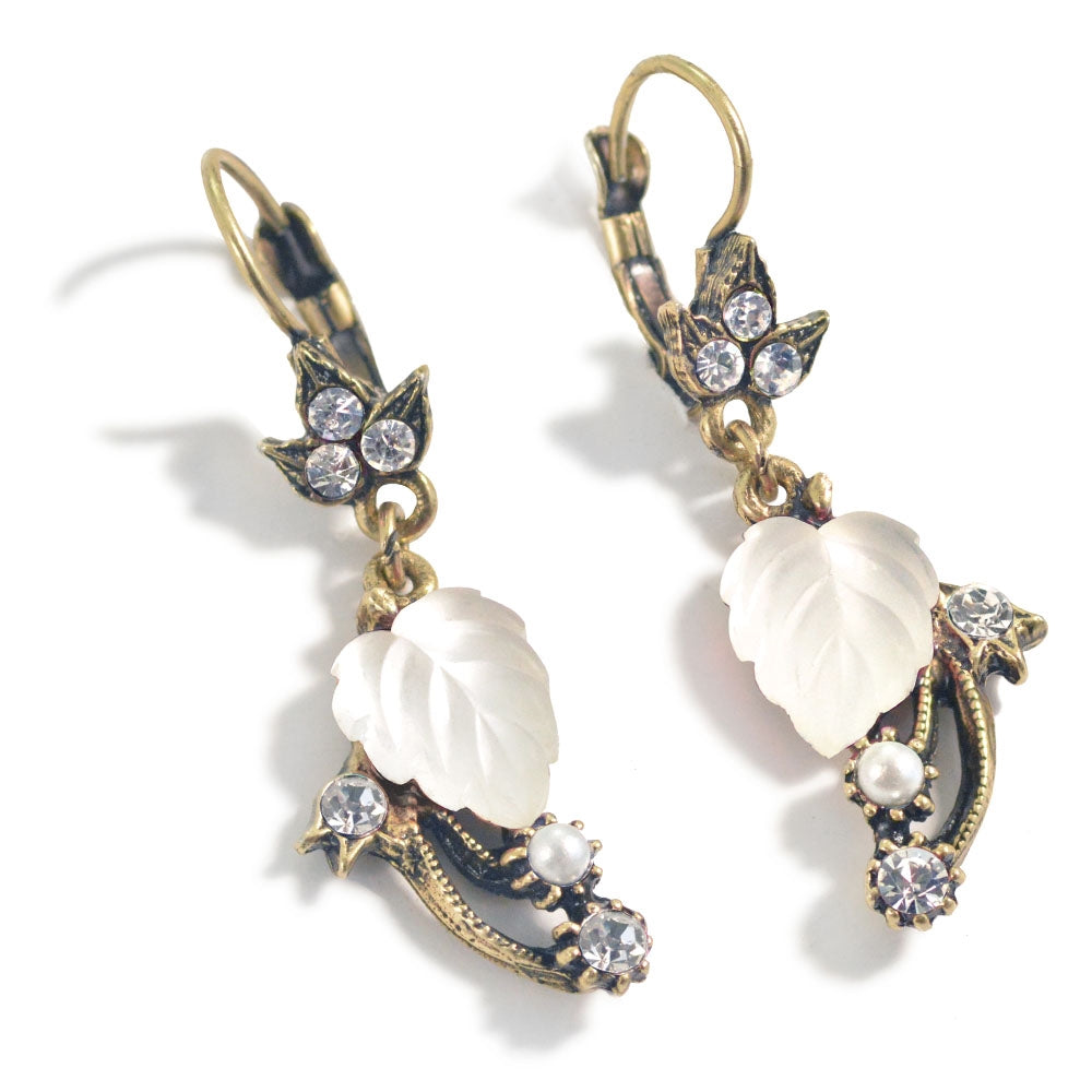 Satin Glass Leaves Earrings E898 - Sweet Romance Wholesale