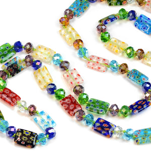 Long Millefiori Glass Rectangle Knotted Beads Necklace - Sweet Romance Wholesale