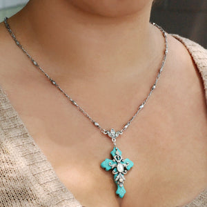 Turquoise Cross and Opal Stone Necklace - Sweet Romance Wholesale