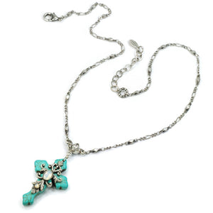 Turquoise Cross and Opal Stone Necklace - Sweet Romance Wholesale