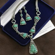 Load image into Gallery viewer, Art Deco Vintage Green Jade Glass Triangle Necklace and Earrings Set NE1095SET - Sweet Romance Wholesale