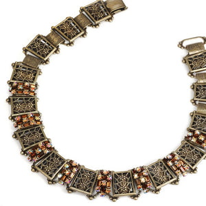 Art Deco Filigree Link Crystal Vintage Collar Necklace N1137 - Sweet Romance Wholesale