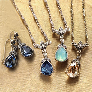 Crystal Pear Teardrop Jewelry Set N1170-E1180-SET - Sweet Romance Wholesale