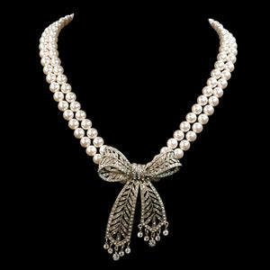 Crystal Bow Pearl Necklace N1296 - Sweet Romance Wholesale