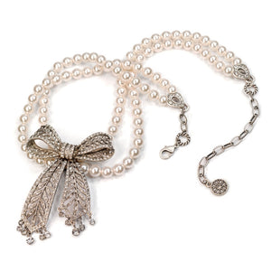 Crystal Bow Pearl Necklace N1296 - Sweet Romance Wholesale
