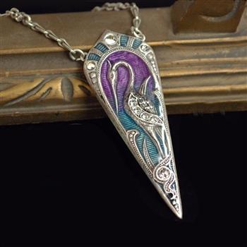 Art Nouveau Enamel Egret Pendant Necklace N1328 - Sweet Romance Wholesale