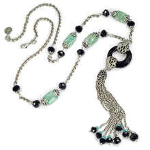 Load image into Gallery viewer, Art Deco Black and Silver Jade Asian Tassel Necklace N1336 - Sweet Romance Wholesale
