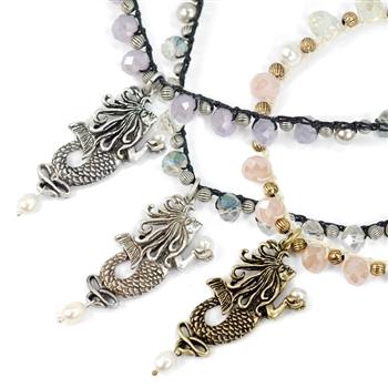 Mermaid Pendant on Crochet Beaded Necklace N1363 - Sweet Romance Wholesale