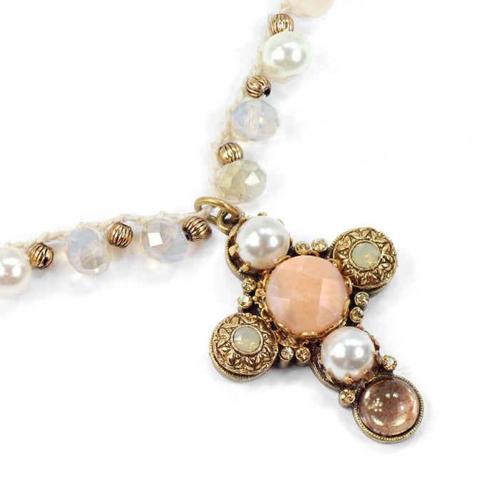 Peach Opal Dawn Cross Necklace N1372 - Sweet Romance Wholesale