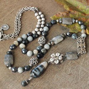 Serenity Dove Gray Agates Necklace N1375 - Sweet Romance Wholesale