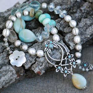 Boho Beach Gemstone and Pearl Necklace N1378 - Sweet Romance Wholesale