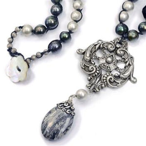 Black & Gray Gemstone Baroque Necklace N1378-JT - Sweet Romance Wholesale