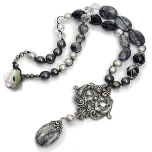 Black & Gray Gemstone Baroque Necklace N1378-JT - Sweet Romance Wholesale