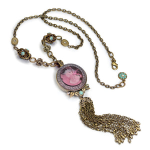 Amethyst Glass Intaglio Tassel Necklace N1396 - Sweet Romance Wholesale