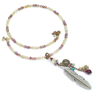 Boho Beaded Feather Choker Necklace N1418 - Sweet Romance Wholesale