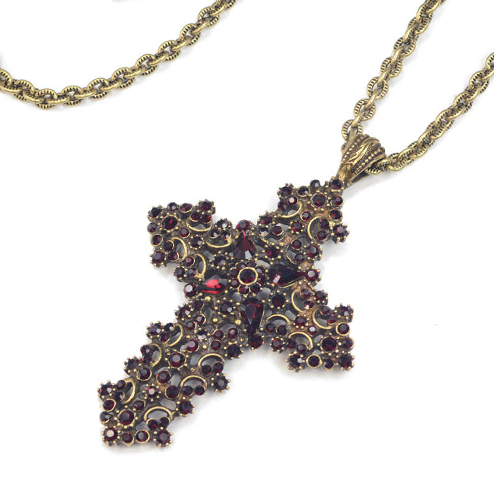 Garnet Cross Necklace N1465-GA - Sweet Romance Wholesale