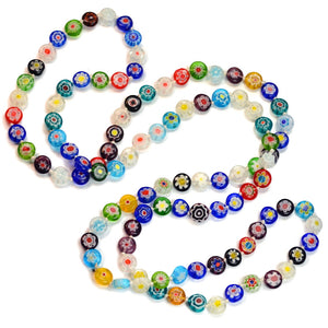 Millefiori Glass Knotted Beads Necklace - Sweet Romance Wholesale