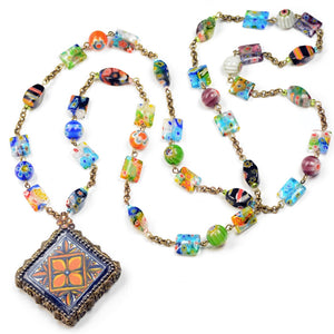 Millefiori Beads Talavera Tile Pendant Necklace n1483 - Sweet Romance Wholesale