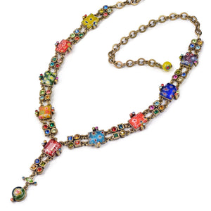 Millefiori Glass Geometric Link Y Necklace - Sweet Romance Wholesale