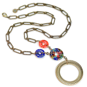 Millefiori Glass Modern Circle Necklace - Sweet Romance Wholesale
