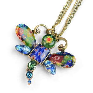 Millefiori Glass Dragonfly Pendant Necklace - Sweet Romance Wholesale