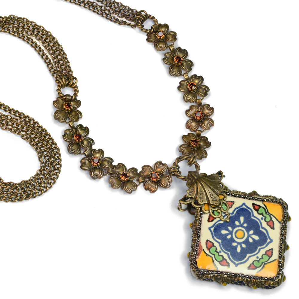 Talavera Tile Flower Boho Necklace PRE-ORDER N1498 - Sweet Romance Wholesale