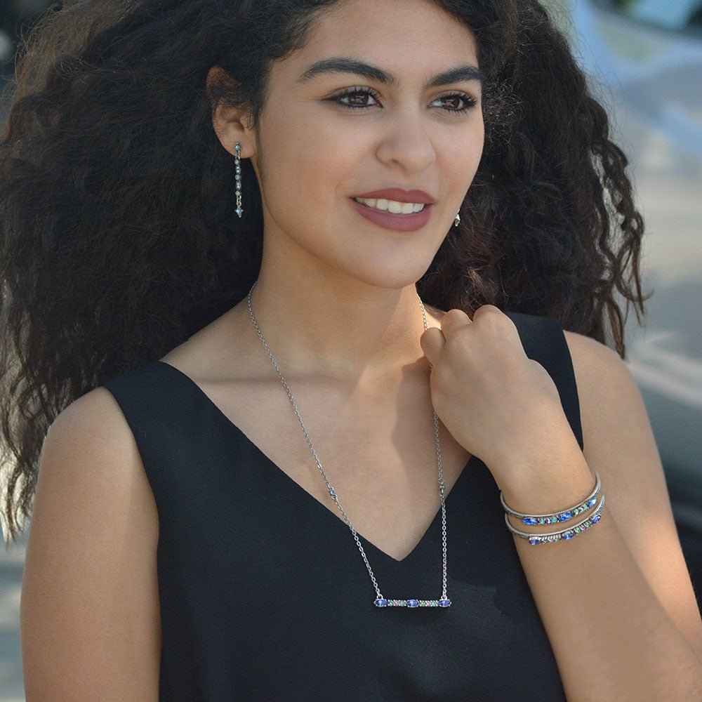 Silver Crystal Bar Necklace Made in USA Sweet Romance – Sweet