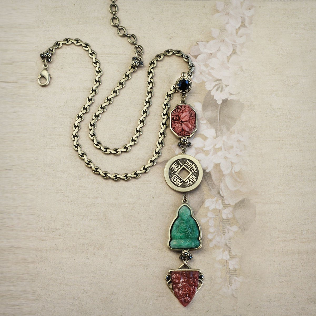 Chinese Jade Glass Buddha Deco Y Necklace N1566 - Sweet Romance Wholesale