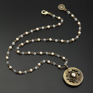 Pearl & Crystal Bronze Locket - Sweet Romance Wholesale
