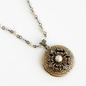 Pearl & Crystal Bronze Locket - Sweet Romance Wholesale