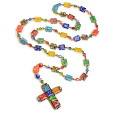 Load image into Gallery viewer, Millefiori Glass Candy Cross Rosary Necklace - Sweet Romance Wholesale