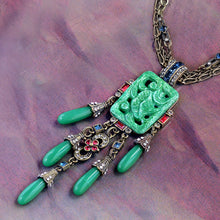 Load image into Gallery viewer, Art Deco Asian Vintage Green Jade Glass Fringe Necklace N3383 - Sweet Romance Wholesale