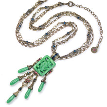 Load image into Gallery viewer, Art Deco Asian Vintage Green Jade Glass Fringe Necklace N3383 - Sweet Romance Wholesale