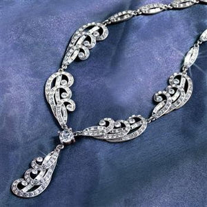 Art Deco Silver Plume Vintage Wedding Necklace N669 - Sweet Romance Wholesale