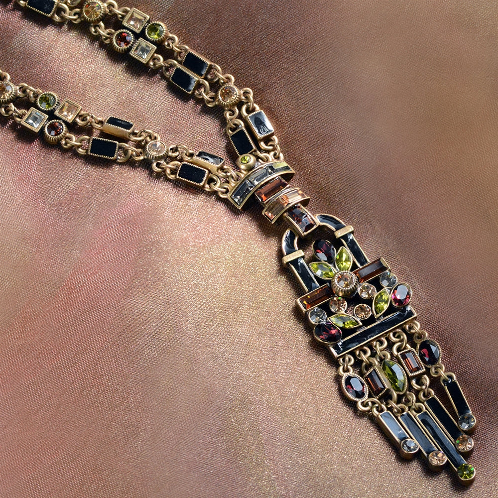 Art Deco Crystal Enamel Fringe Flapper Necklace N782 - Sweet Romance Wholesale