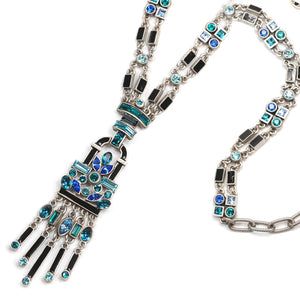 Art Deco Crystal Enamel Fringe Flapper Necklace N782 - Sweet Romance Wholesale