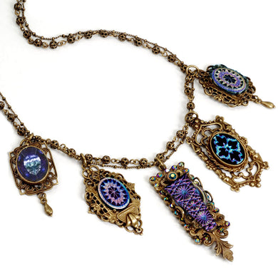 Vintage Peacock Iris Glass Necklace - Sweet Romance Wholesale