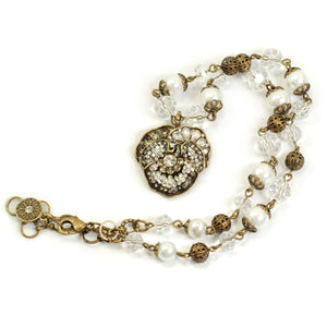 Pave Pansy and Pearls Necklace N922 - Sweet Romance Wholesale
