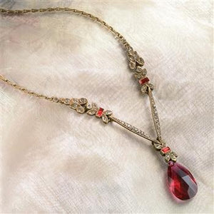 Art Deco Ruby Red Garnet Prism Pendant Necklace N936 - Sweet Romance Wholesale
