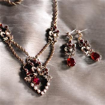 Victorian Garnet Sweetheart Necklace & Earring Set NE958-GA-SET - Sweet Romance Wholesale