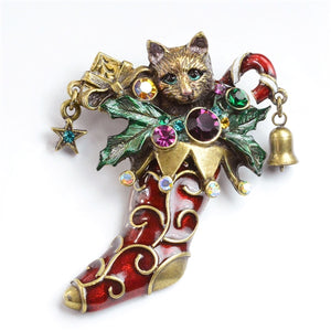 Christmas Kitty Stocking Pin P306 - Sweet Romance Wholesale