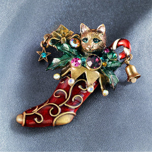 Christmas Kitty Stocking Pin P306 - Sweet Romance Wholesale