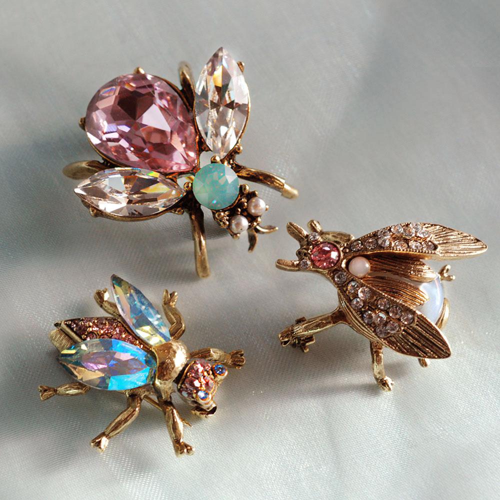 Set of 3 Vintage Bee Pins Opal Pastels P5280 - Sweet Romance Wholesale