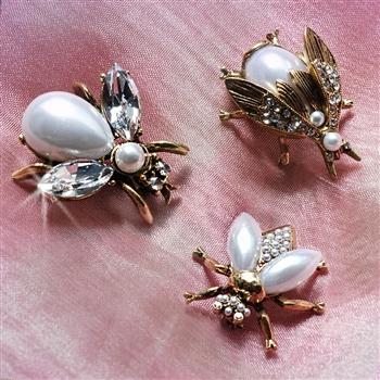 Set of 3 Pearly Girl Bee Pins Silver and Gold P5280 - Sweet Romance Wholesale