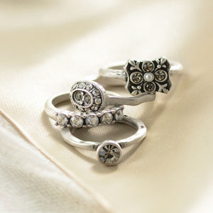 Silver and Gold Crystal Stack Rings Set of 4 R1121 - Sweet Romance Wholesale