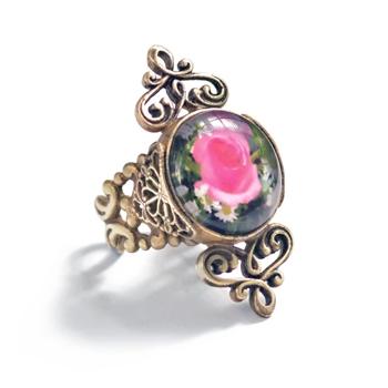 French Jet and Rose Glass Ring - Sweet Romance Wholesale