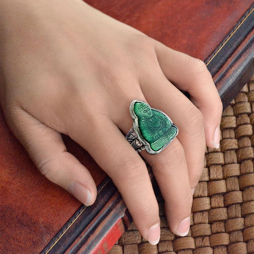 Vintage Jade Glass Buddha Ring R567 - Sweet Romance Wholesale