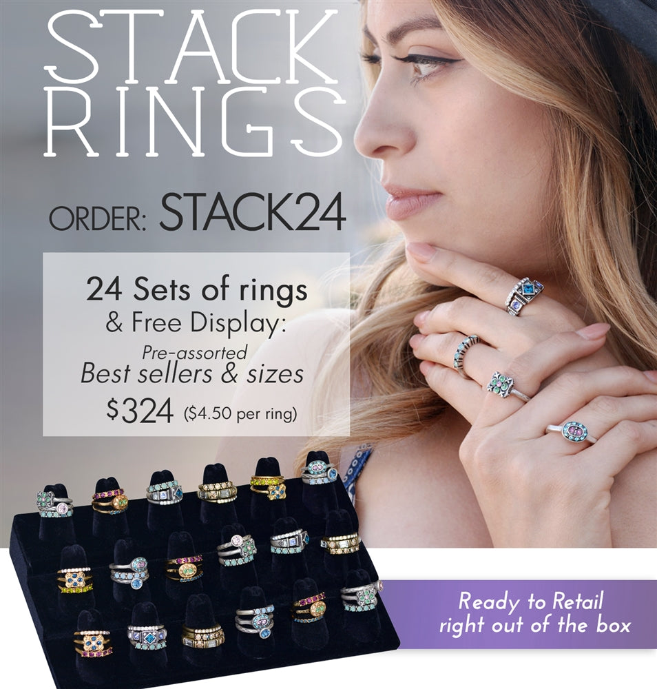 24 Sets of Stack Rings + Free Display DEAL STACK24 - Sweet Romance Wholesale
