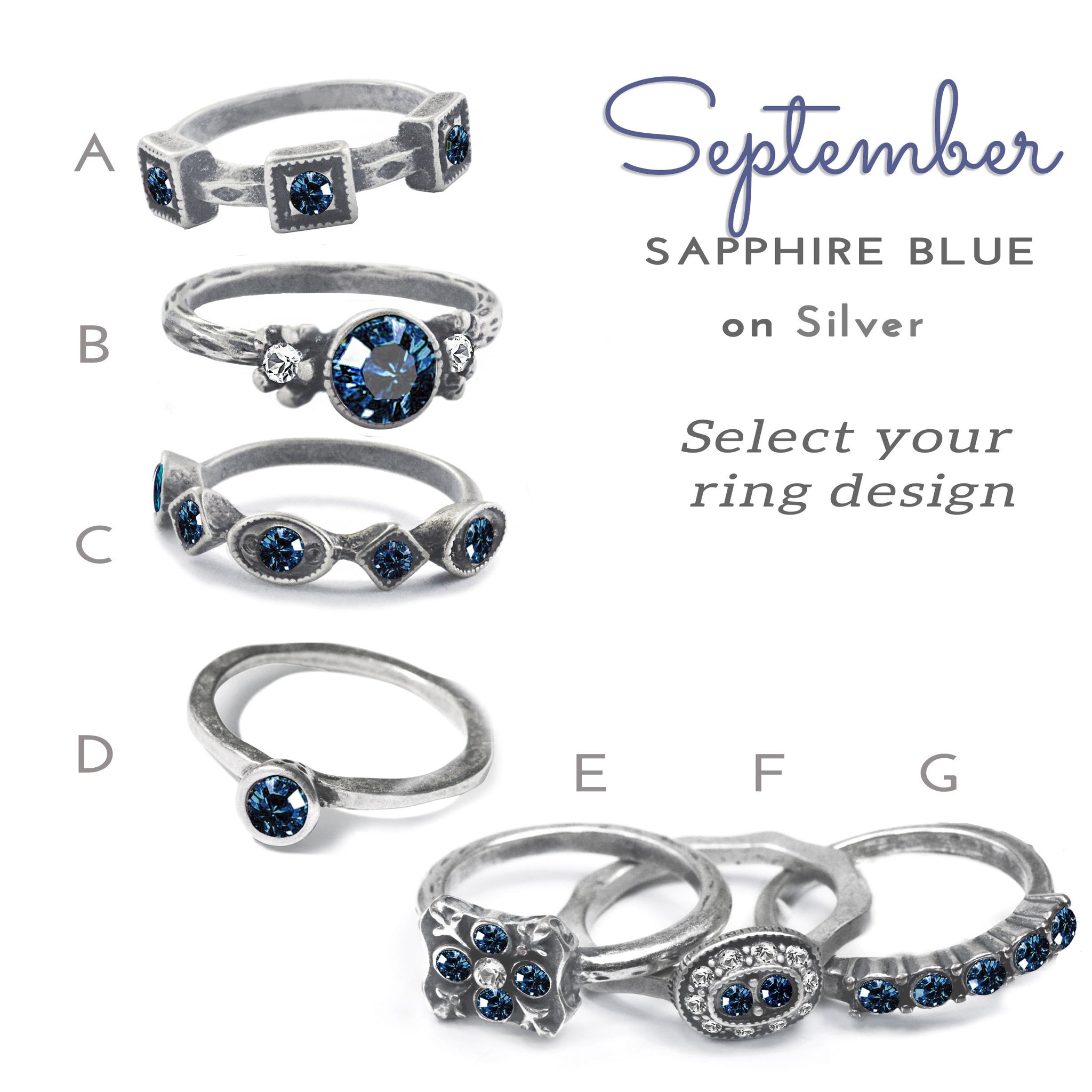 Solid Silver Ring Astrological September Birthstone Ring Natural Sapphire  Ring | eBay